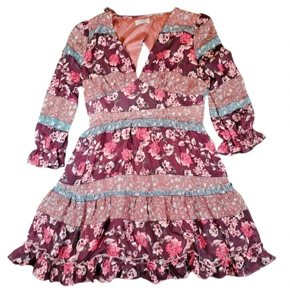 Sage the Label Dress Womens Medium Burgundy Floral Bohemian - Picture 1 of 16